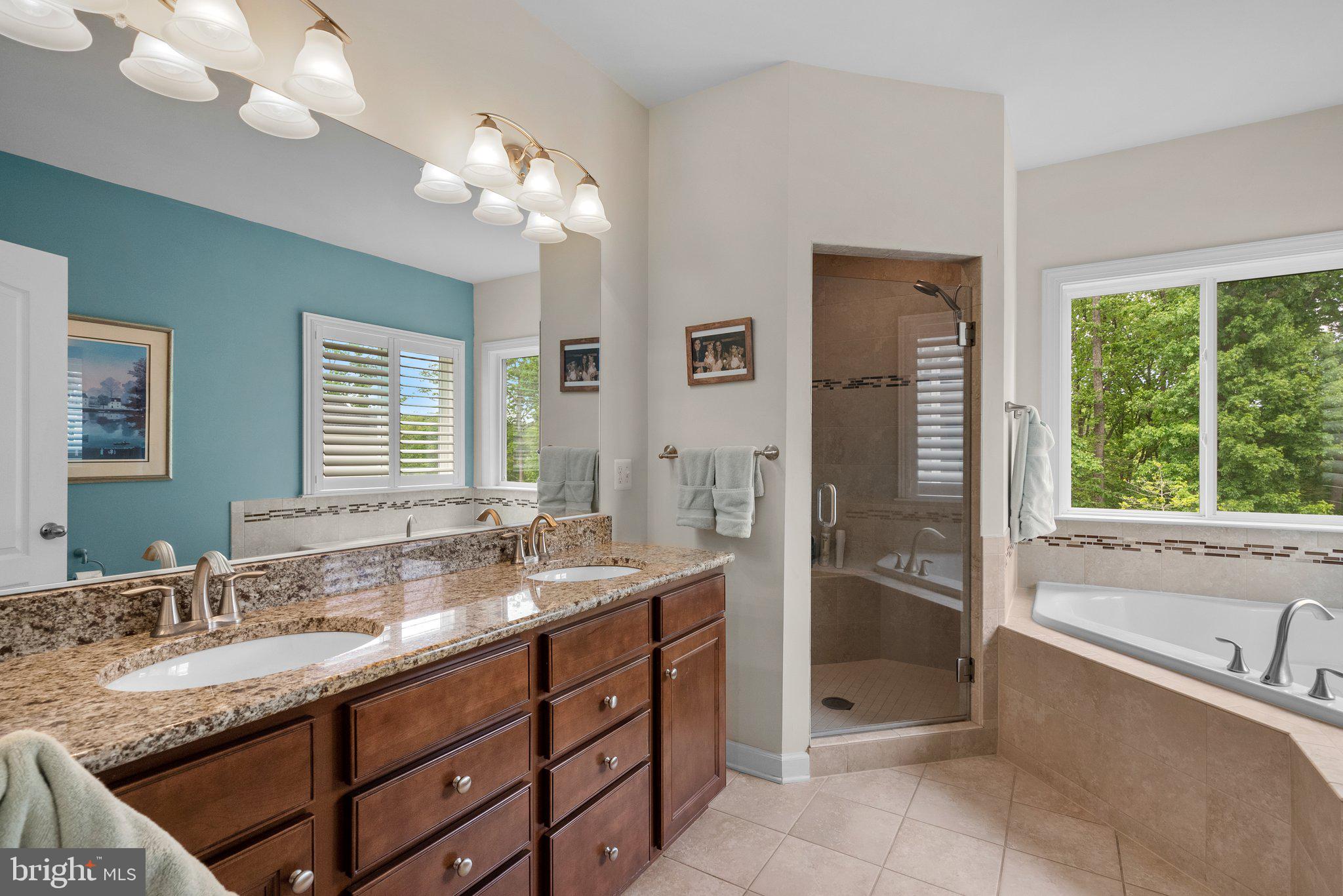 161 Moore Road Arnold, MD 21012 - Photo 27 of 57 a bathroom with a granite countertop sink a large mirror and a bathtub