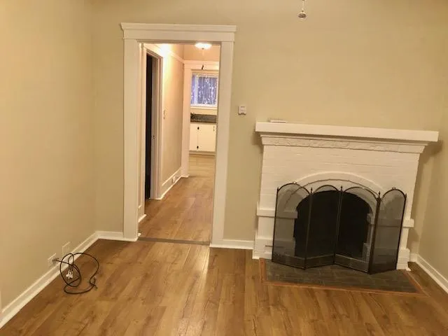 a view of a livingroom with a fireplace