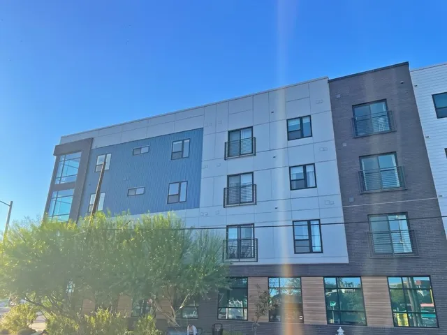 a brick building with a large windows