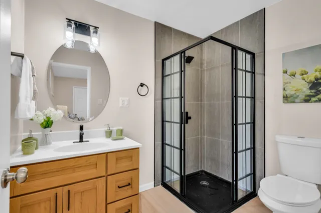 a bathroom with a toilet a sink and a mirror