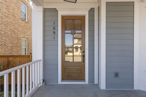 a view of a porch of a house