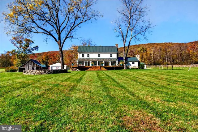 a view of a yard with a house and large trees