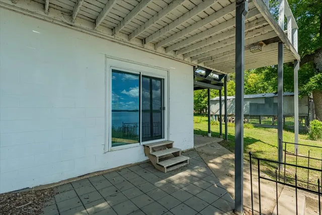 a building outdoor space with sitting area