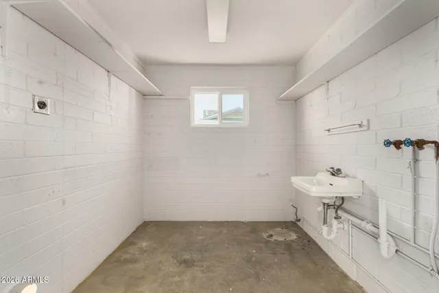 a view of a room with shelves