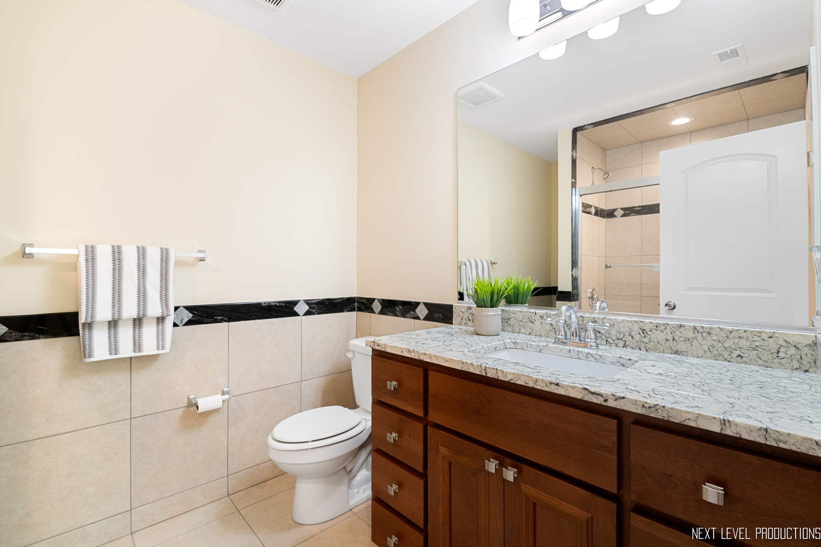 115 Birch Avenue Lake Bluff, IL 60044 - Photo 20 of 39 a bathroom with a granite countertop sink a toilet and mirror