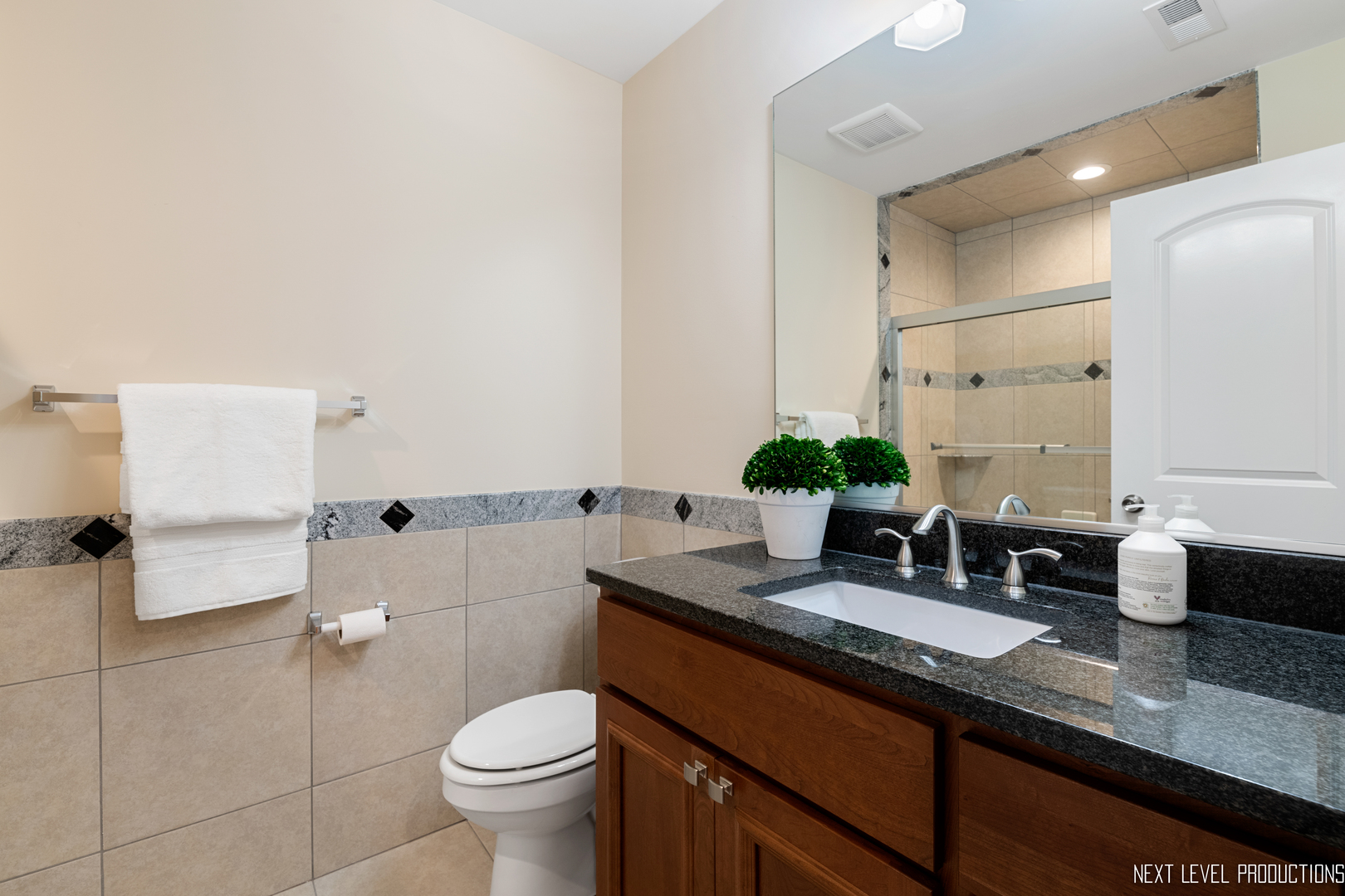 115 Birch Avenue Lake Bluff, IL 60044 - Photo 24 of 39 a bathroom with a granite countertop sink a large mirror and a toilet