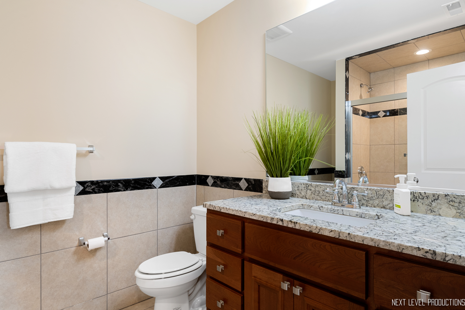 115 Birch Avenue Lake Bluff, IL 60044 - Photo 26 of 39 a bathroom with a granite countertop sink a toilet and a mirror
