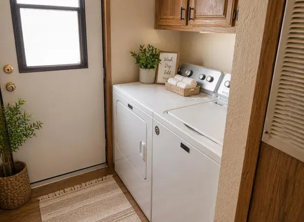 a bathroom with a sink vanity and a mirror