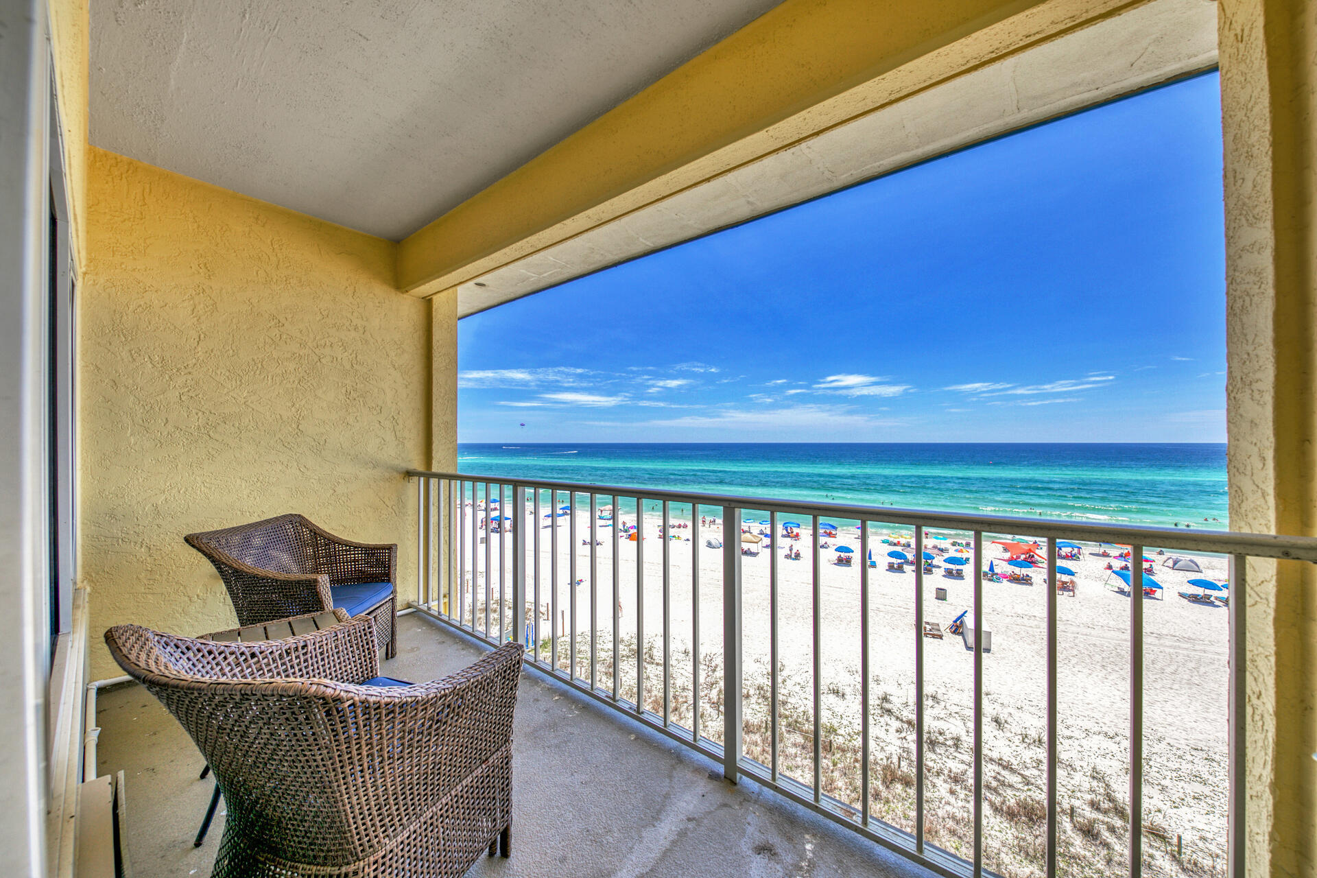 15413 Front Beach Road, Unit 505 Panama City Beach, FL 32413 - Photo 2 of 28 a view of a balcony with furniture