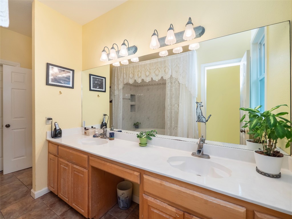 13503-13511 Carpenter Lane Manchaca, TX 78652 - Photo 26 of 40 a bathroom with a sink a mirror and a potted plant
