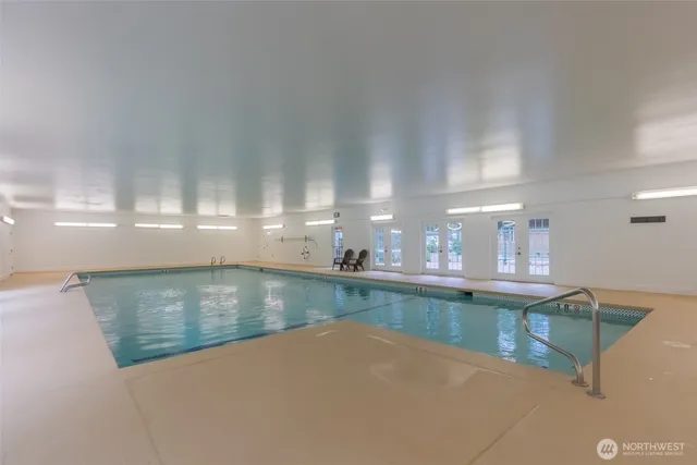 a view of a park with large trees