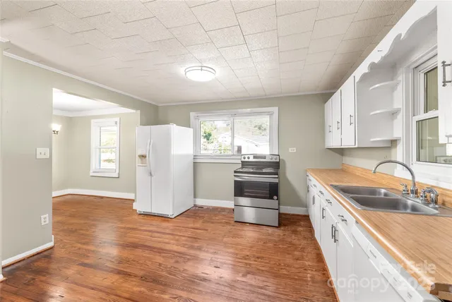 a kitchen with a sink a stove and refrigerator