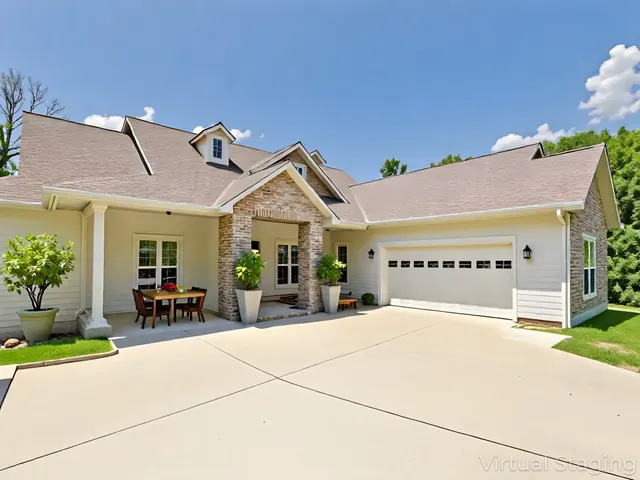 an aerial view of a house with outdoor space and a lake view