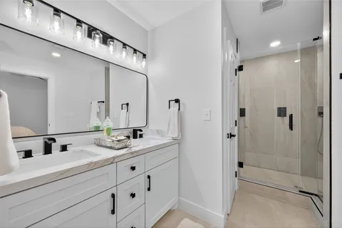 a bathroom with a shower curtain