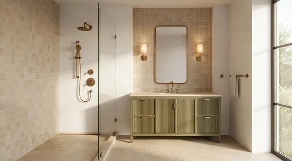 a bathroom with a mirror a sink and a mirror