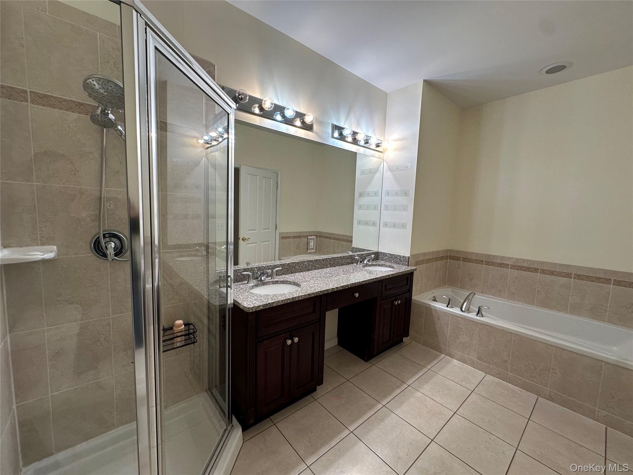 75 Quaker Avenue, Unit 315 Cornwall, NY 12518 - Photo 47 of 48 a spacious bathroom with a granite countertop sink mirror and a bathtub