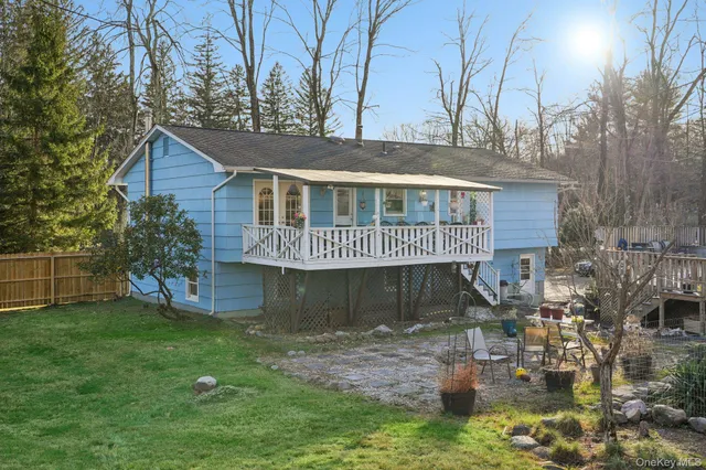 a view of a park with large trees