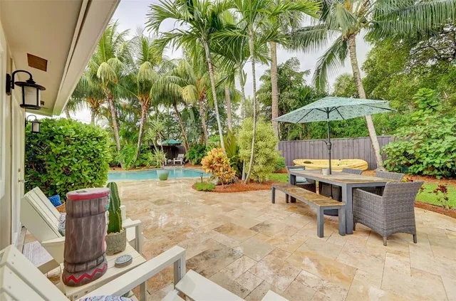 a view of a chairs and table in the patio
