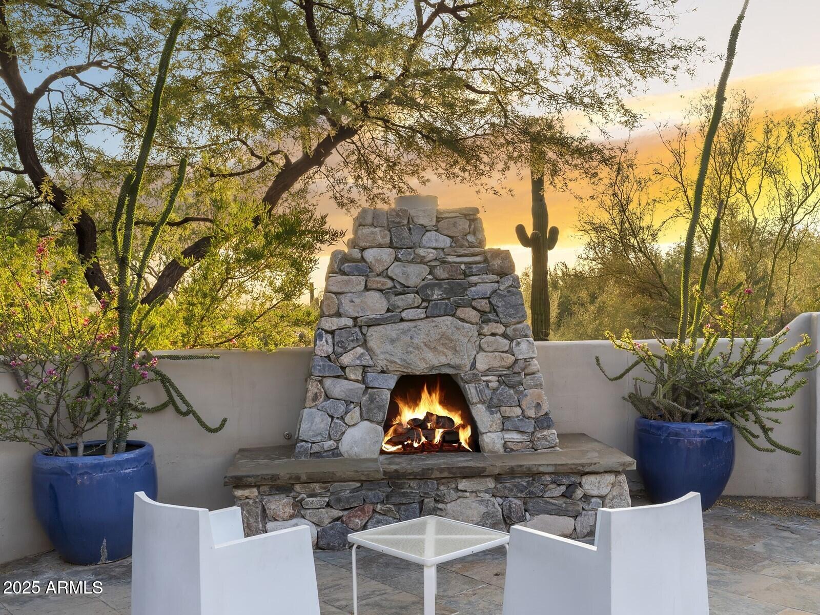 9290 East Thompson Peak Parkway, Unit 142 Scottsdale, AZ 85255 - Photo 66 of 74 a view of a backyard with plants and a fire pit