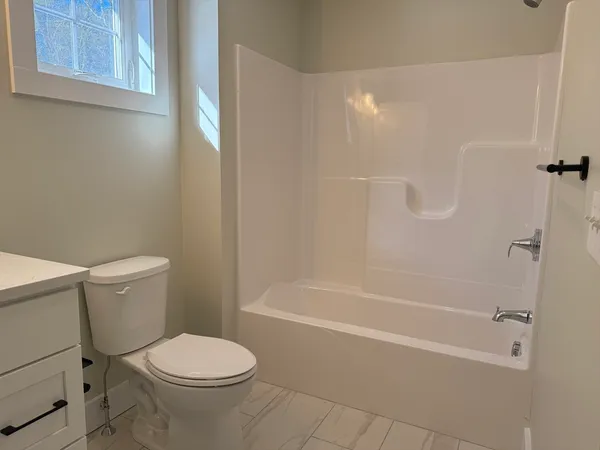 a white toilet sitting next to a bath tub