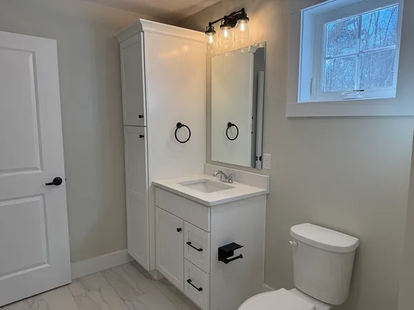 a bathroom with a sink toilet and vanity