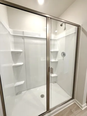 a view of a room with racks on the wall