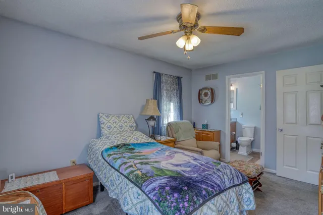 a bedroom with a bed and lamp chandelier