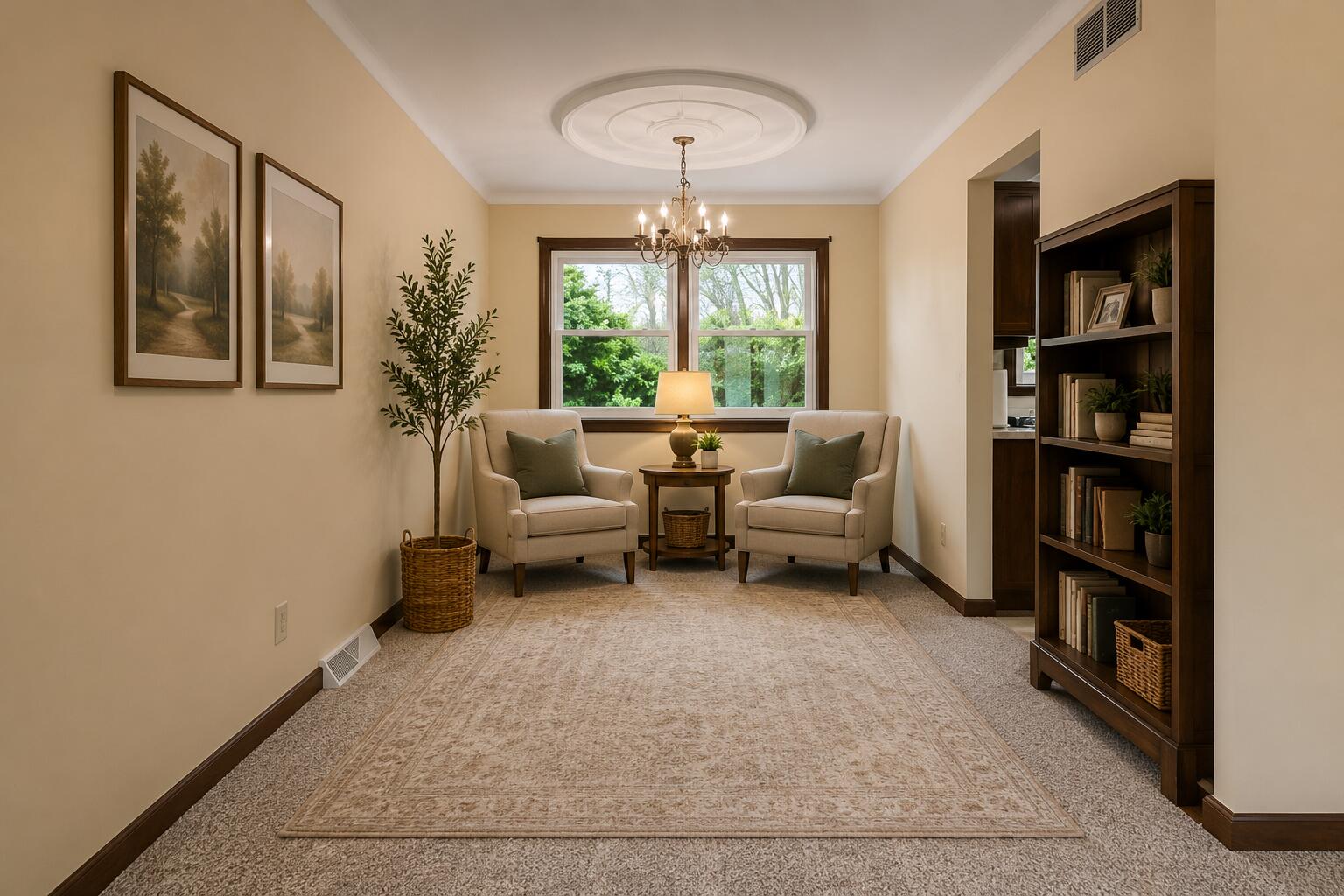 1379 Leeward Road Crown Point, IN 46307 - Photo 8 of 39 a living room with furniture and a book shelf