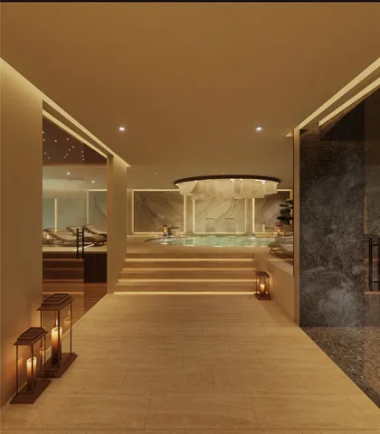 a bathroom with a tub and shower