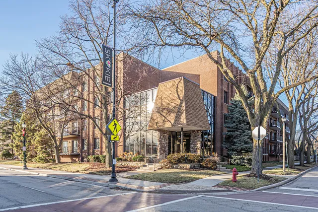 a view of a building and a street