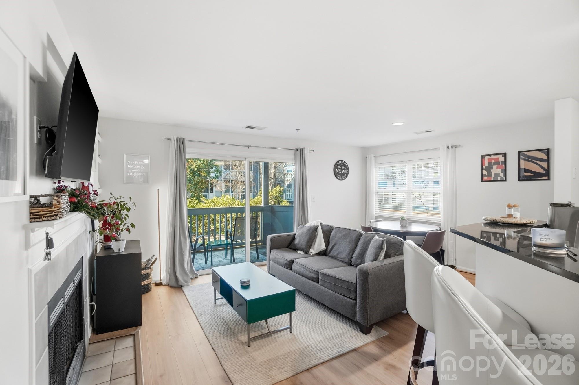 525 North Graham Street, Unit 2F Charlotte, NC 28202 - Photo 3 of 18 a living room with furniture a flat screen tv and a large window