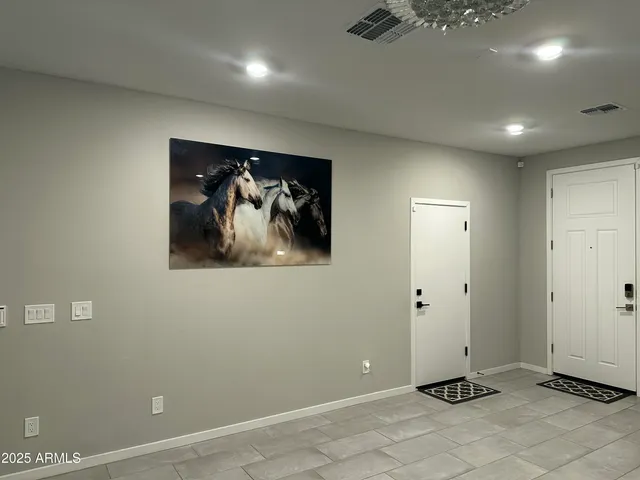 a view of a room with a mirror