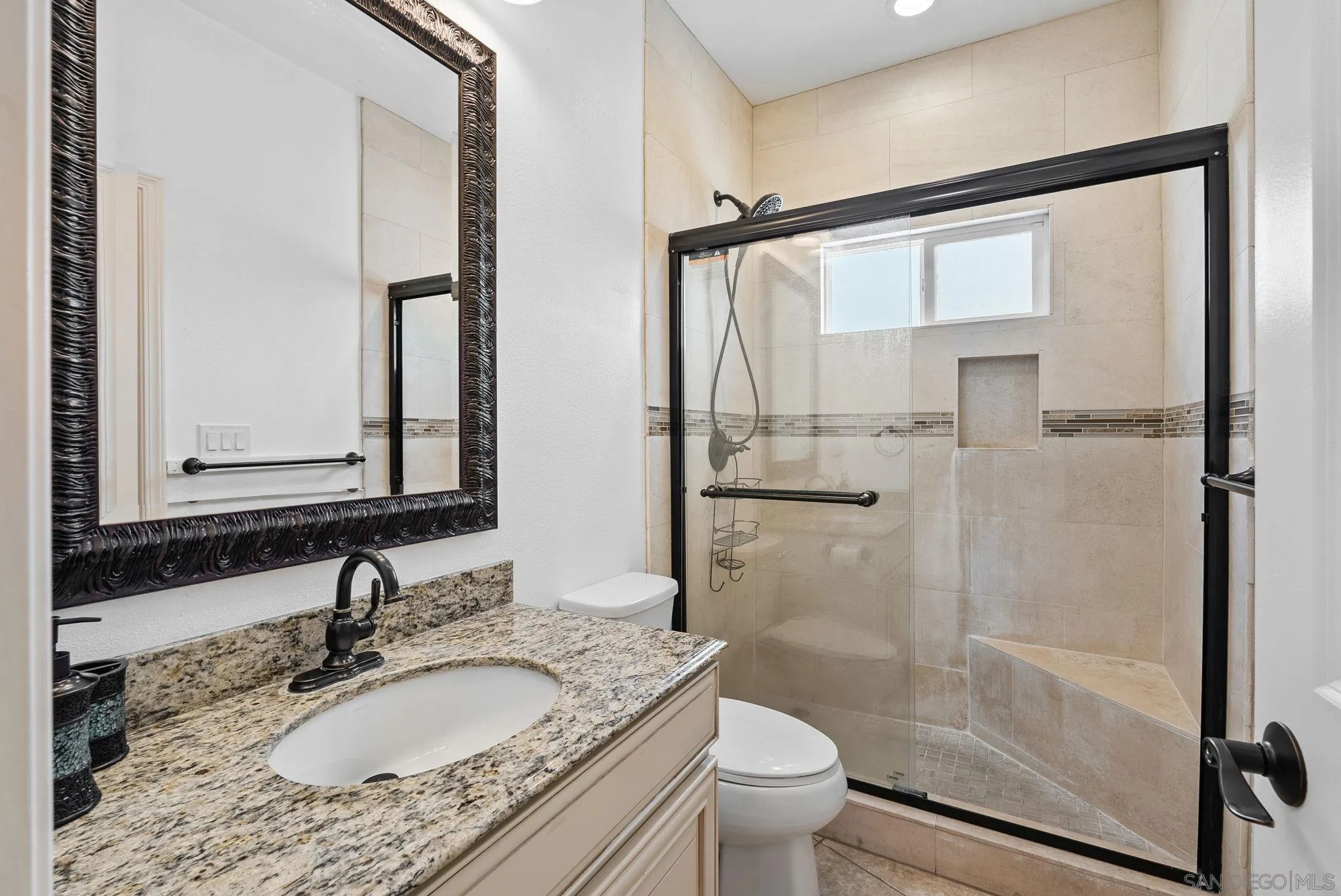3290 Quail Way Jamul, CA 91935 - Photo 62 of 73 a bathroom with a granite countertop sink toilet and shower