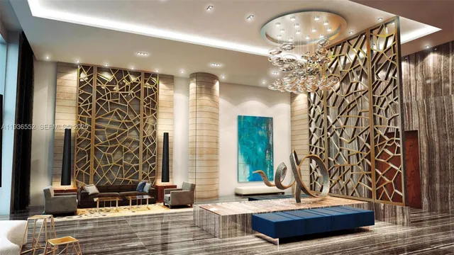 a living room with a couch and a potted plant