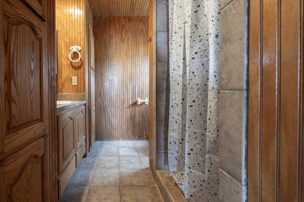 1596 Mule Creek Road Robert Lee, TX 76945 - Photo 30 of 98 a bathroom with a glass door shower and a sink