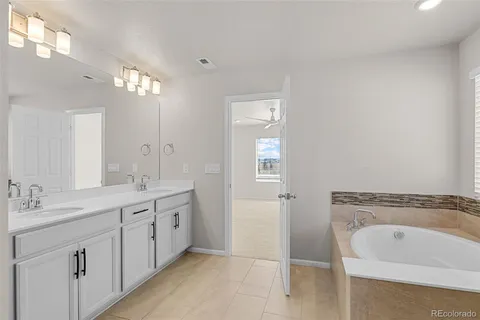 a bathroom with a sink double vanity and a mirror