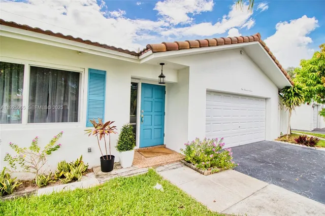 a front view of a house with patio
