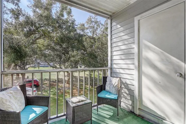 a view of a bench in the balcony