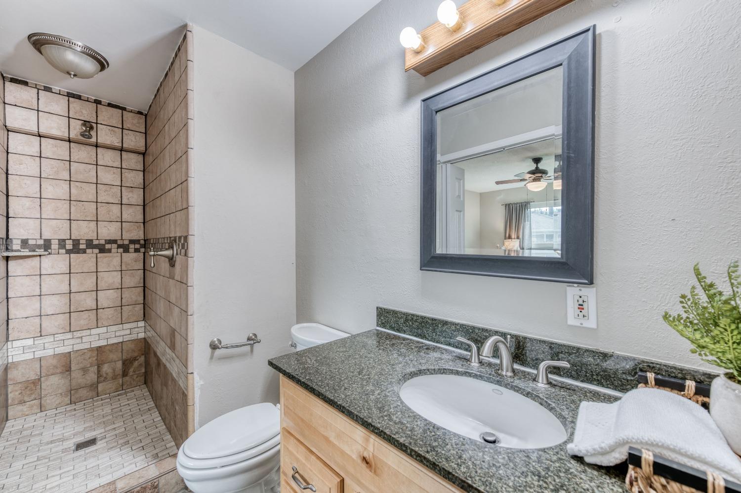 638 West Dennis Drive Clovis, CA 93612 - Photo 25 of 33 a bathroom with a granite countertop sink toilet and shower
