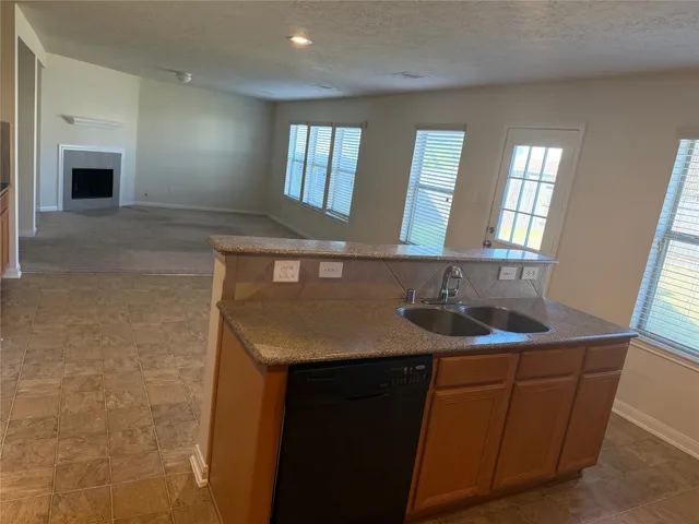 a kitchen with a sink and a window