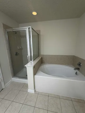 a bathroom with a bathtub and shower