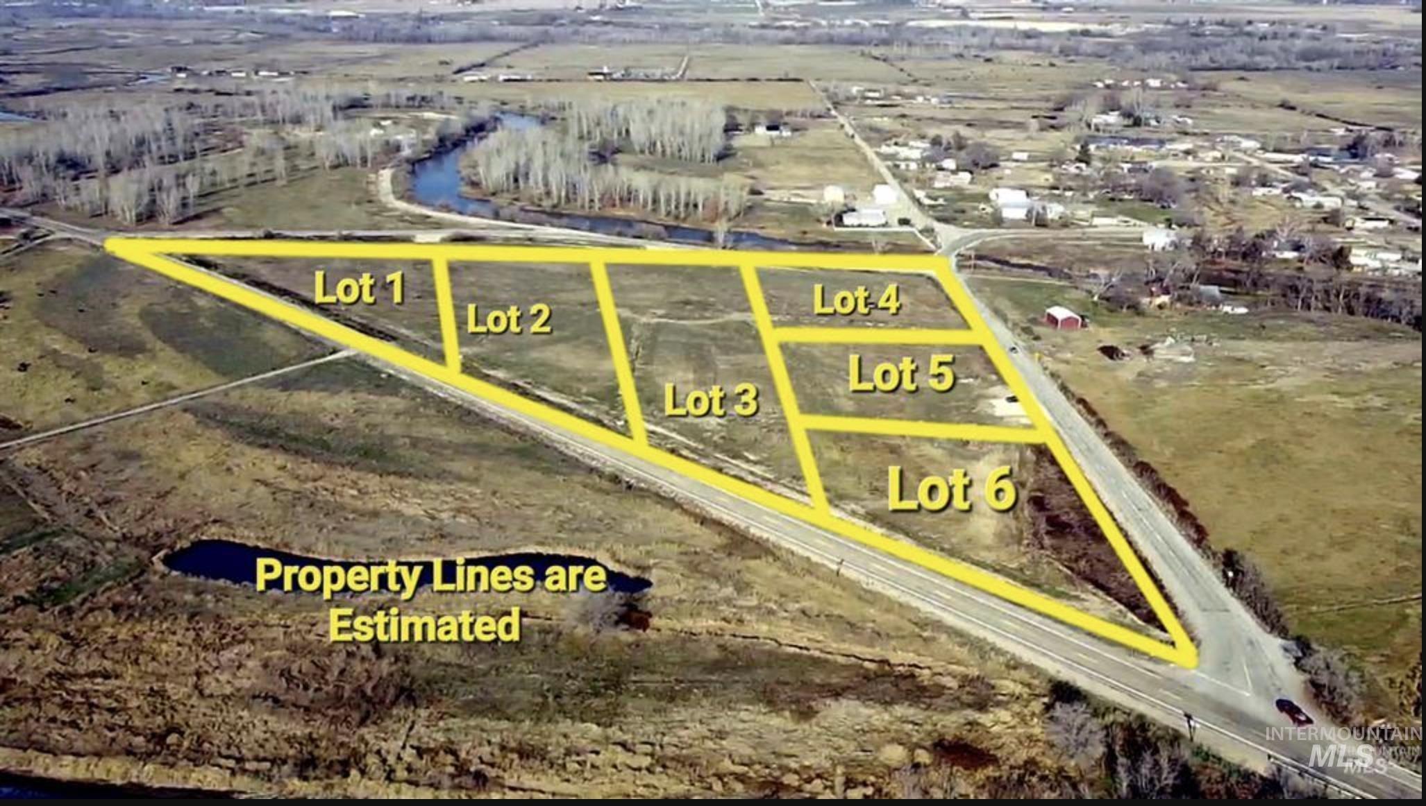 2185 Berglund Road Emmett, ID 83617 - Photo 6 of 9 Aerial view of property's location featuring property boundaries highlighted and a nearby body of water