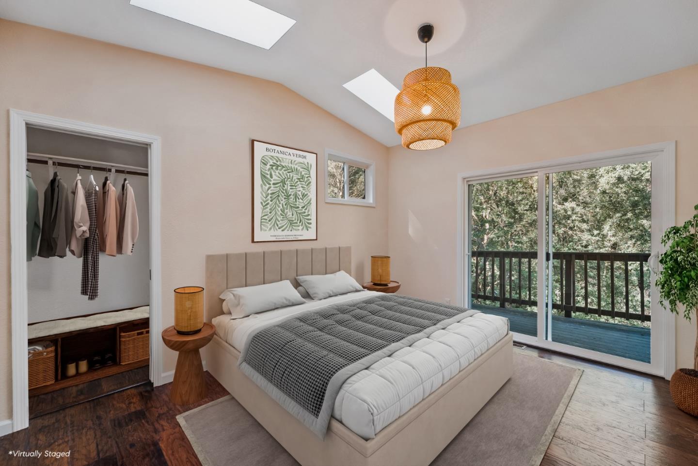 482 Riverview Drive Boulder Creek, CA 95006 - Photo 5 of 27 a bedroom with a bed and a chandelier