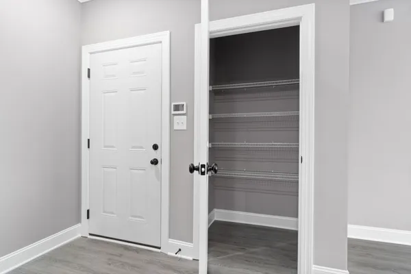a view of walk in closet with empty racks