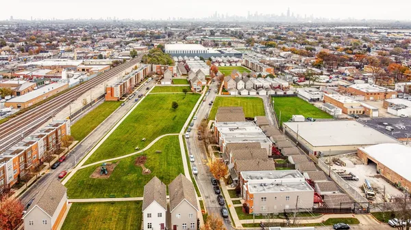 an aerial view of a city
