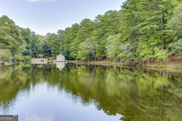 a view of a lake view with a large trees