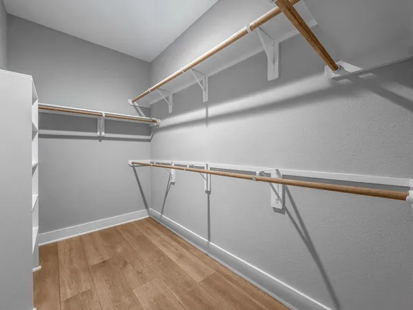 a view of a room with racks on the wall
