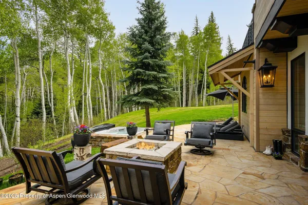 a view of an outdoor sitting area with furniture and garden