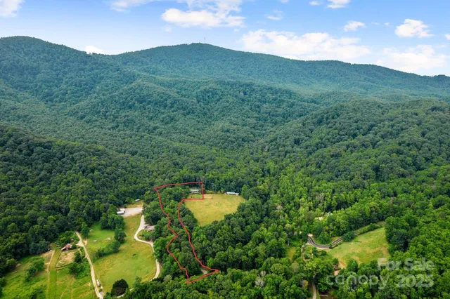 a view of a lush green hillside and a building