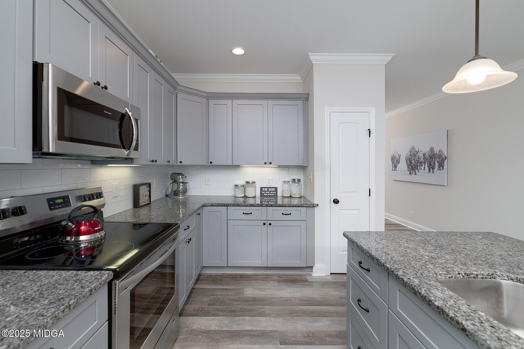 519 Barbara Court Forsyth, GA 31029 - Photo 18 of 39 a kitchen with granite countertop a stove sink and microwave